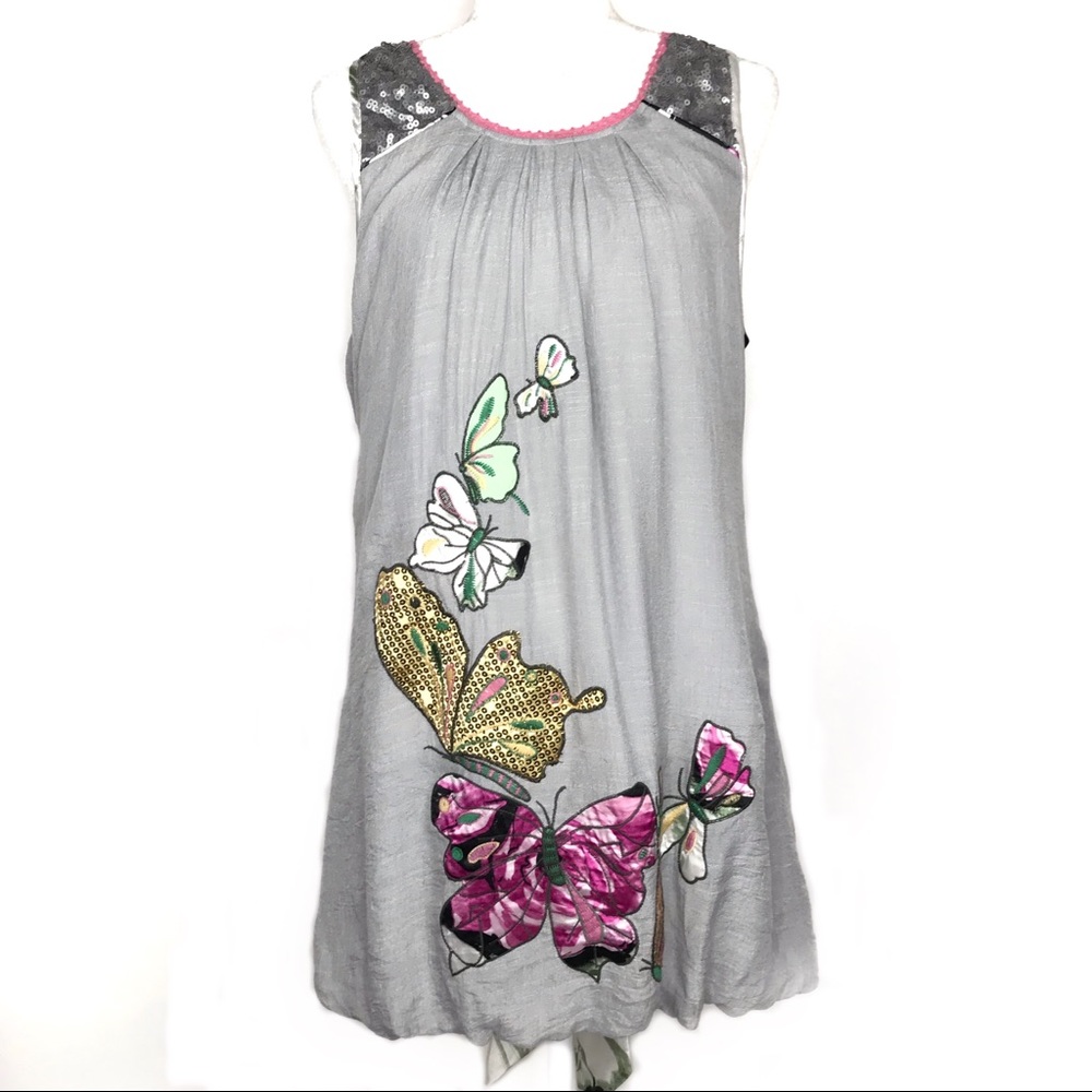 Crazy Fish Butterfly Applique & Sequin Bubble Hem Mini Shift Dress